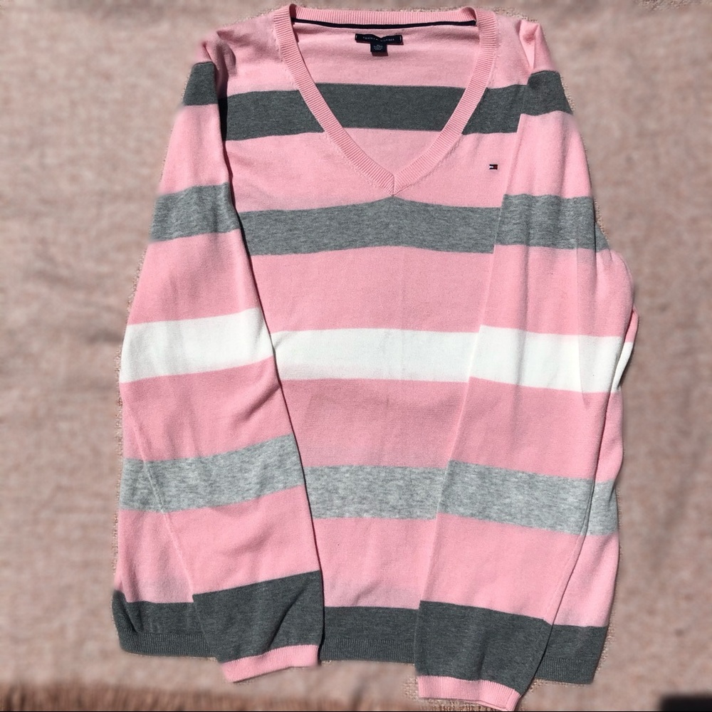 TOMMY HILFIGER PINK STRIPED SWEATER